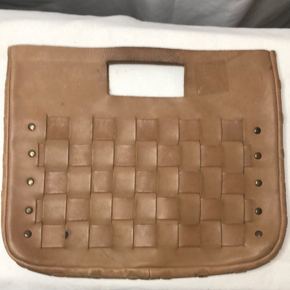 GAP Vintage light brown Genuine Leather weaved design clutch.